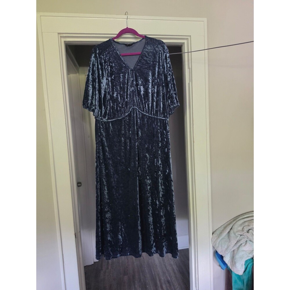 Velvet, navy, ankle length dress